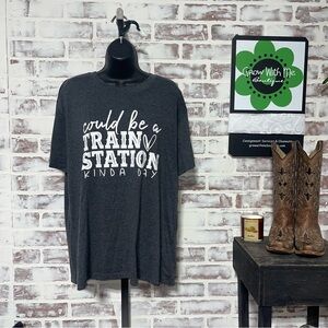 Gray Short Sleeve Tee with Graphic Design